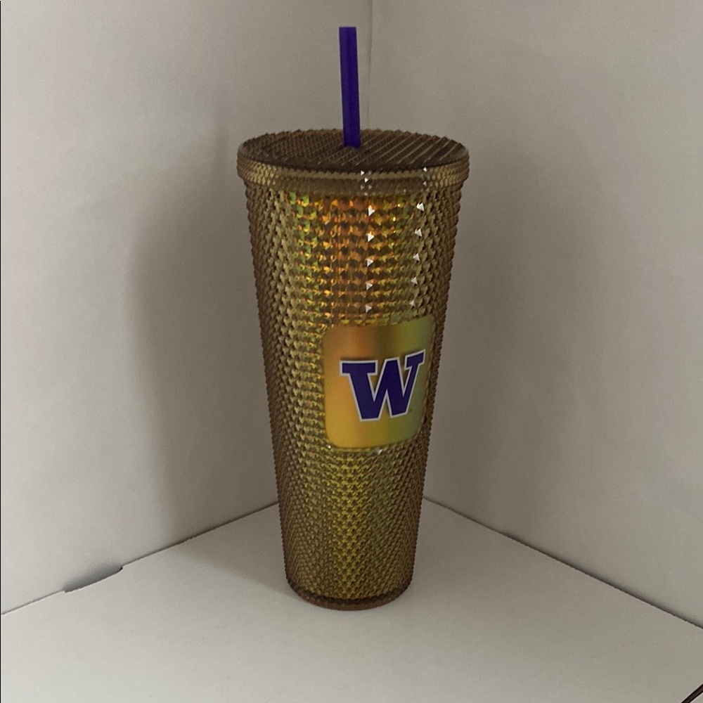 Starbucks Gold Tumbler with Purple Straw